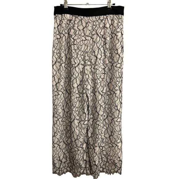Zara Basic Lace Overlay Wide-Leg Cropped Pants Medium Floral - Picture 4 of 11